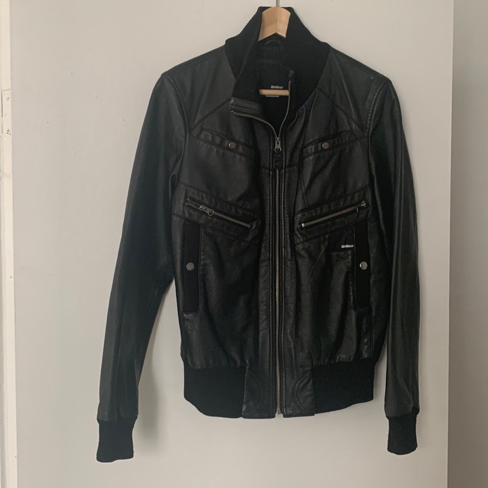Leather Bomber Jacket with Zipper